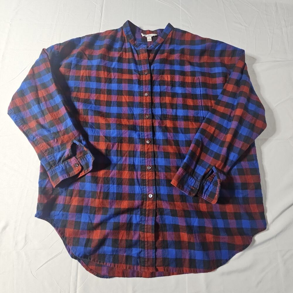 LL Bean Blue 100% Cotton Long Sleeve Classic Henley Sporty Shirt Women's Small